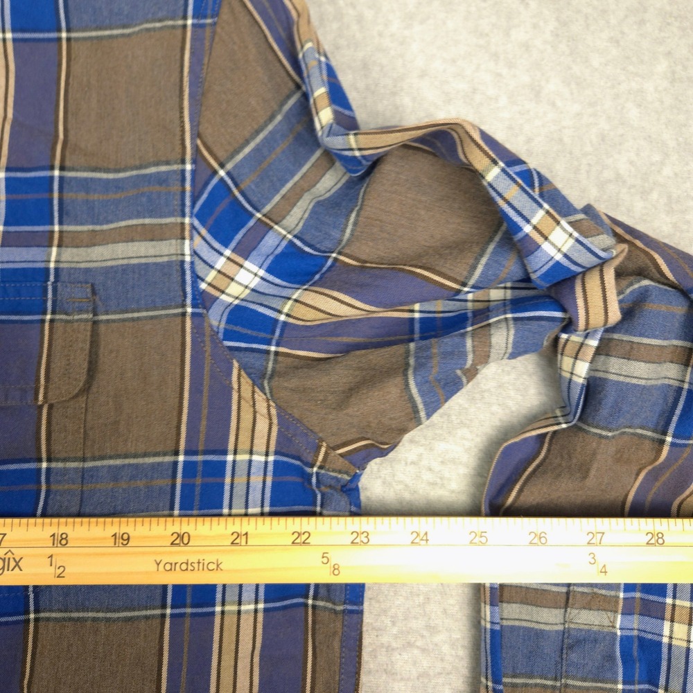LL Bean Signature Castine Slim Fit Plaid Flannel Shirt Men's L Nut Brown Blue - Picture 6 of 7